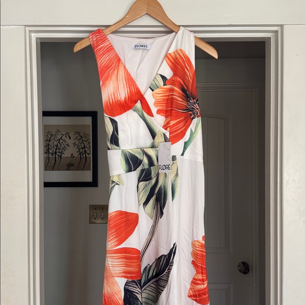 Floral Maxi Dress with Red and Green Accents